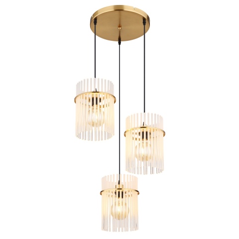 Pendelleuchten, Glasstäbe, Gold, Opal, 3 Strahler, 47 cm Ø