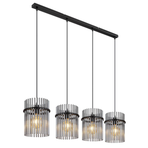 Pendelleuchte, Metall, Glasstäbe, 4 Strahler, 110 cm x 20 cm