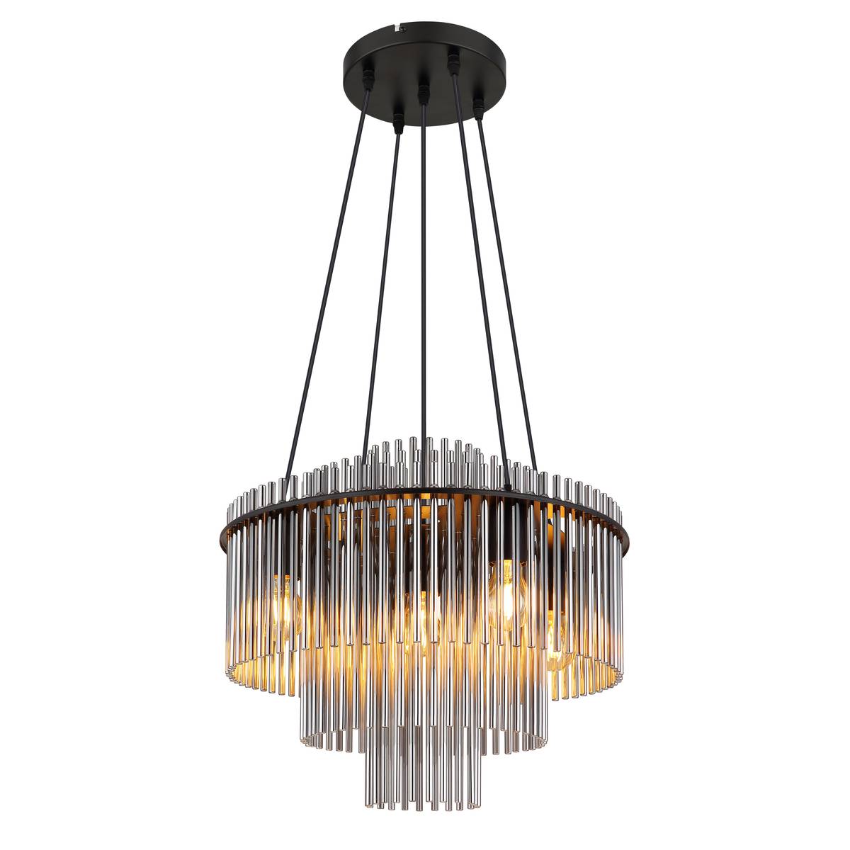 Pendelleuchte, Metall, Glasstäbe, Schwarz, Rauchfarbe, 50 cm Ø