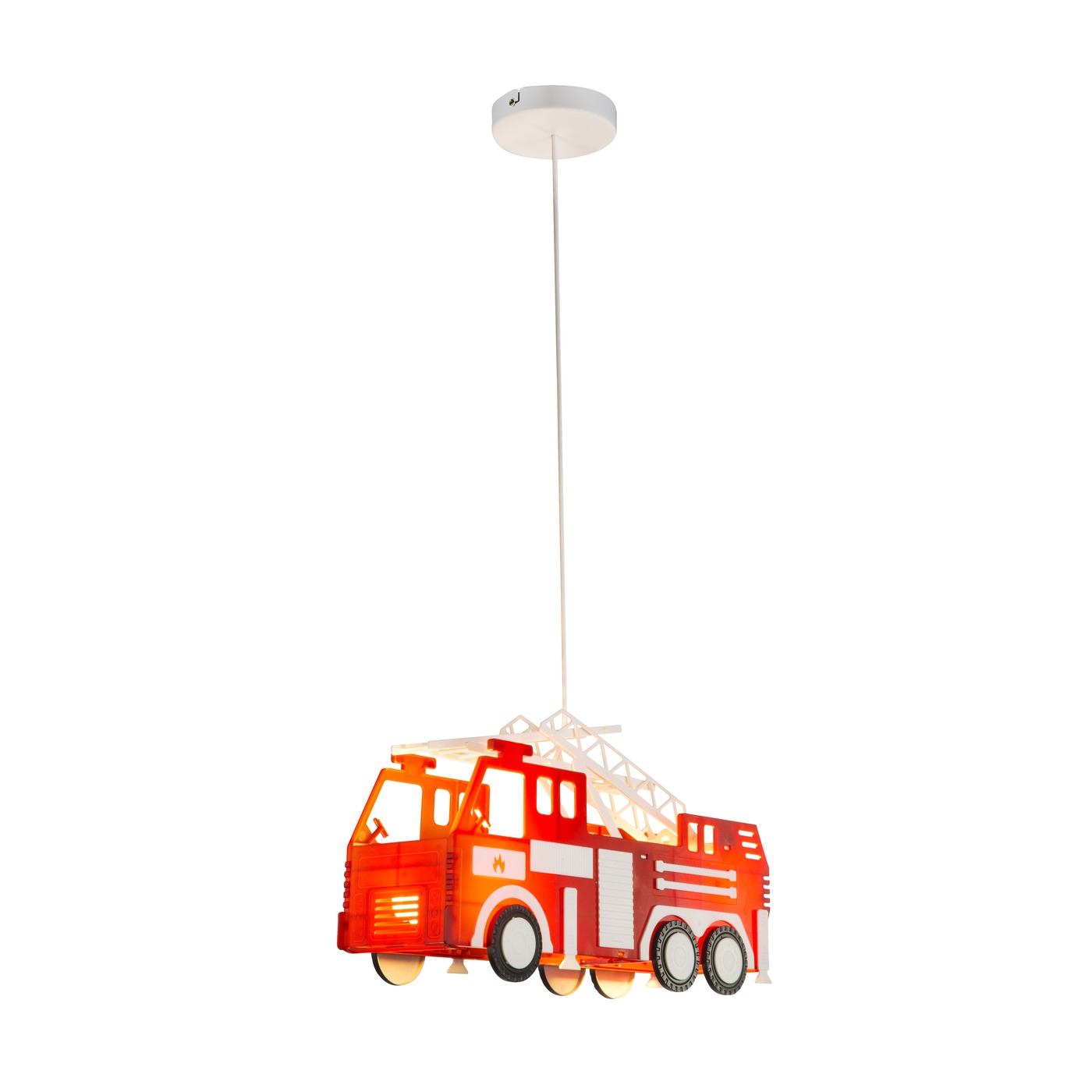 Pendelleuchte, Feuerwehrauto, Rot, Weiß, Schwarz, 43 cm x 14 cm