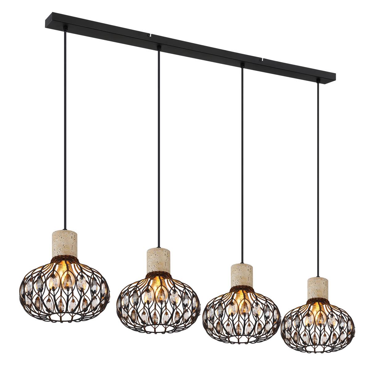 Pendelleuchte, Metall, Travertine, K5 Kristalle, 115 cm x 25 cm