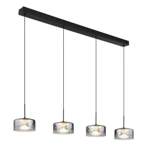 LED Pendelleuchte, Metall, Glas, Schwarz, Rauchfarbe, 105 cm x 15 cm