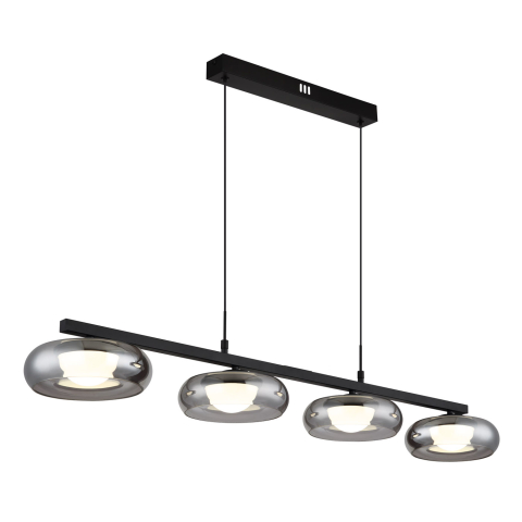 LED Pendelleuchte, Schwarz, Rauchfarbe, Opal, Metall, Glas, Acryl, Länglich, Rechteckig, CCT, Memory Funktion, 1140 Lumen