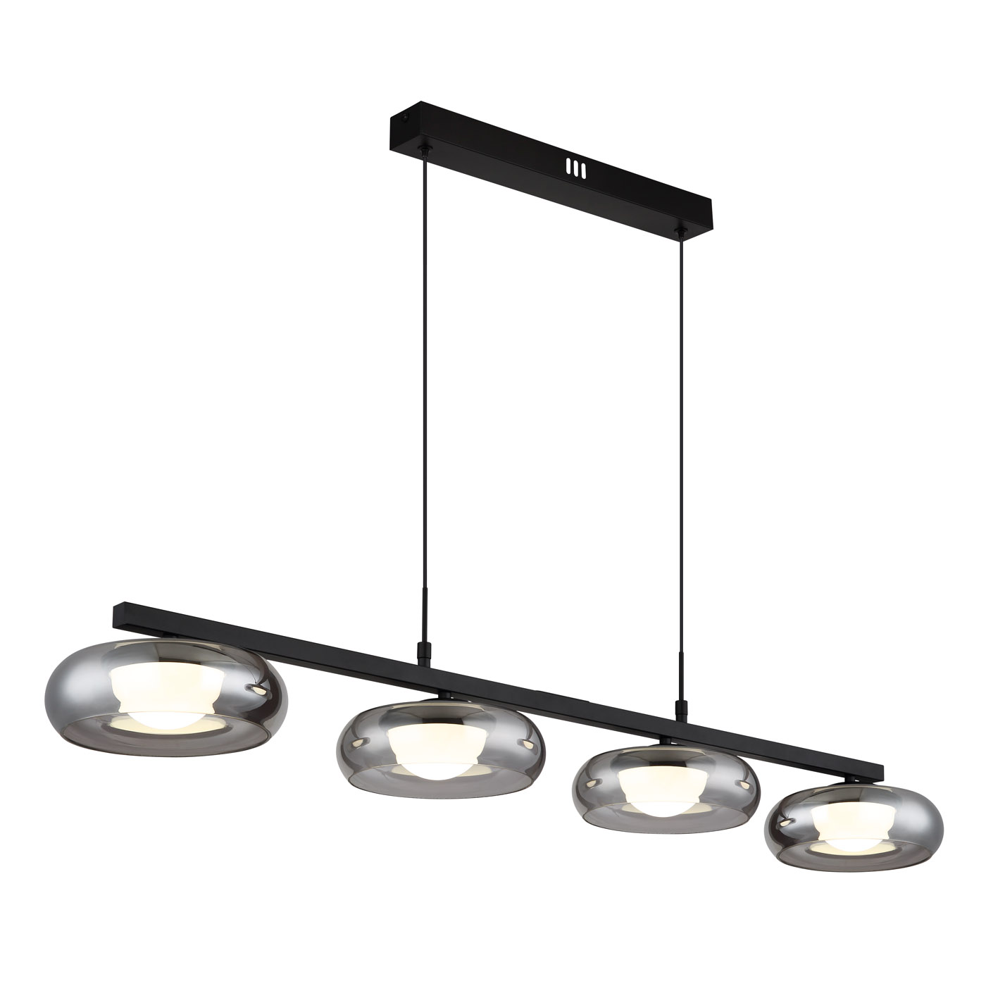 LED Pendelleuchte, Schwarz, Rauchfarbe, Opal, Metall, Glas, Acryl, Länglich, Rechteckig, CCT, Memory Funktion, 1140 Lumen