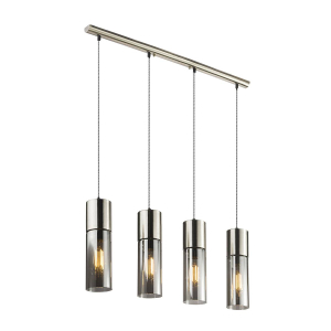 Pendelleuchte, Metall, Glas, Nickel, 4 Brennstellen, 156 cm x 9 cm