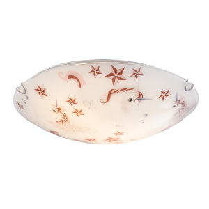 Plafonnier, métal, verre, licorne, 40 cm de diamètre