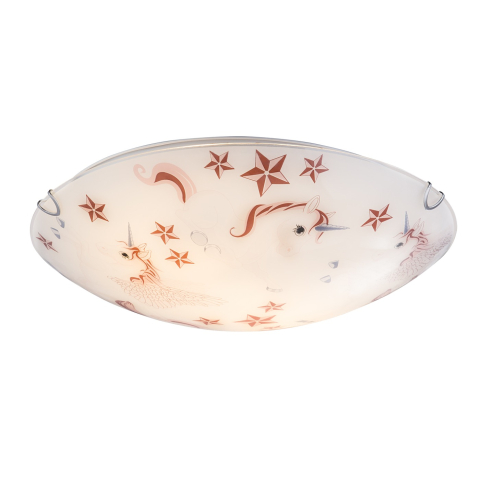 Plafonnier, métal, verre, licorne, 40 cm de diamètre