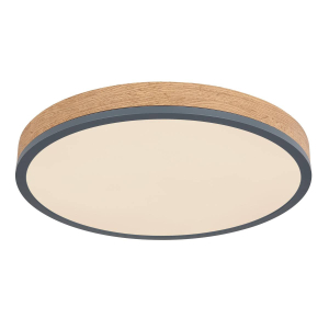 LED Deckenleuchte, Metall, Holzoptik, Opal, Fernbedienung, 45 cm Ø