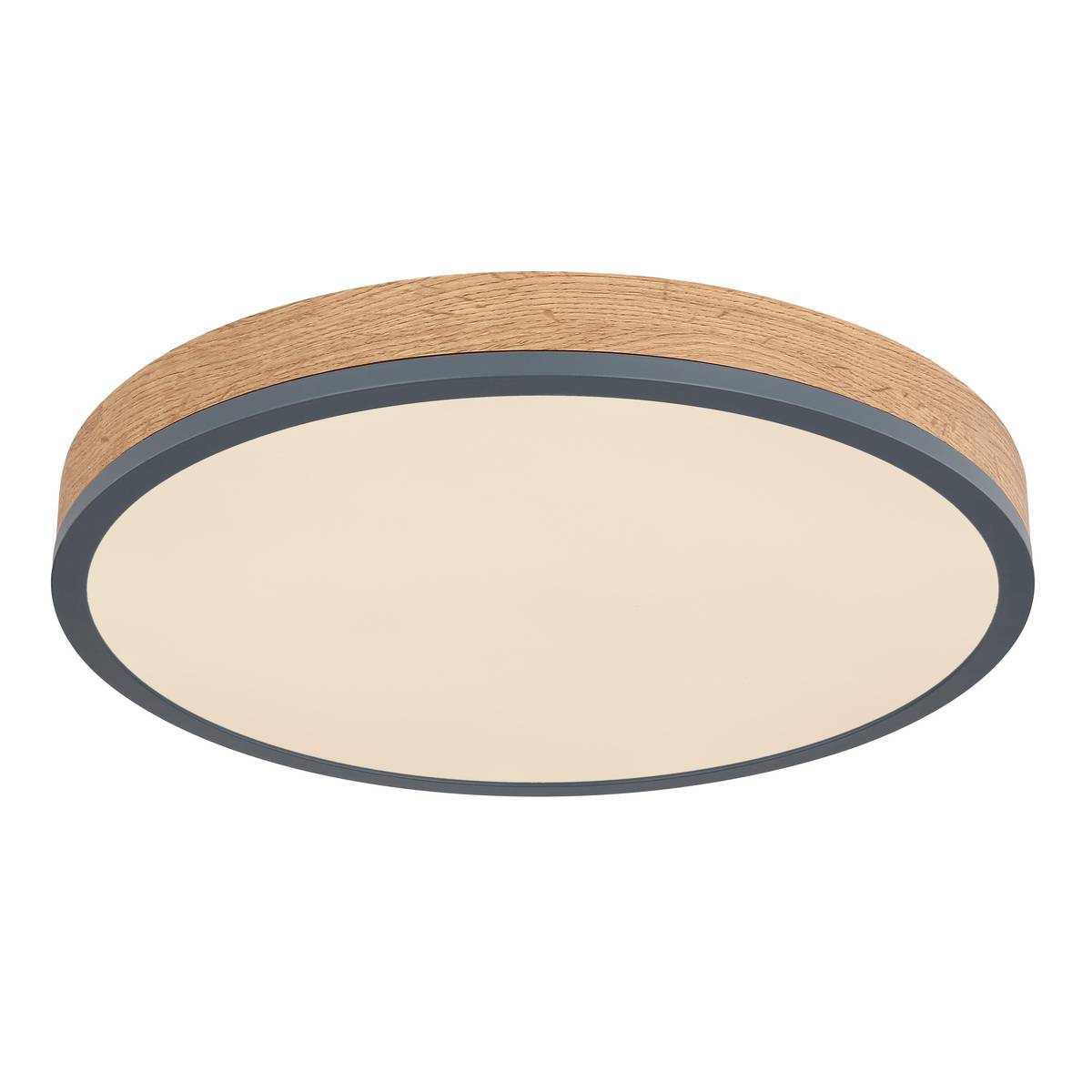 LED Deckenleuchte, Metall, Holzoptik, Opal, Fernbedienung, 45 cm Ø