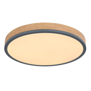 LED Deckenleuchte, Metall, Holzoptik, Opal, 45 cm Ø
