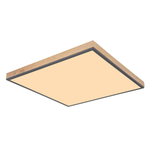 LED Deckenleuchte, Aluminium, Graphit, Holzoptik, 59 cm x 59 cm