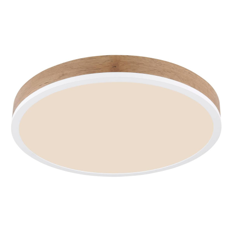 LED Deckenleuchte, Metall, Holzoptik, Rund, 45 cm Ø