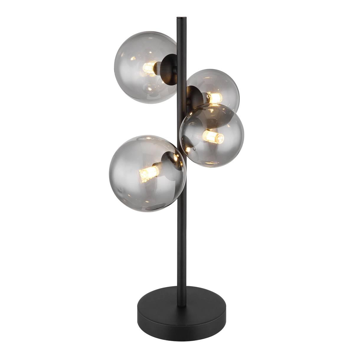 Tischleuchte, LED, Metall, Glas, Schwarz, Rauchfarbe, 48 cm Höhe