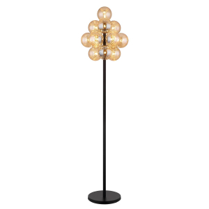 Stehleuchte, Metall, Glas, Schwarz, Amber, 160 cm Höhe