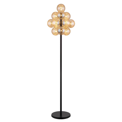 Stehleuchte, Metall, Glas, Schwarz, Amber, 160 cm Höhe