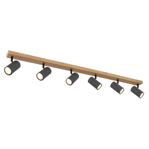Strahler, Deckenleuchte, 6er, Metall, Holzoptik, 115 cm x 6 cm