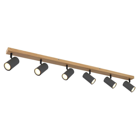 Strahler, Deckenleuchte, 6er, Metall, Holzoptik, 115 cm x 6 cm