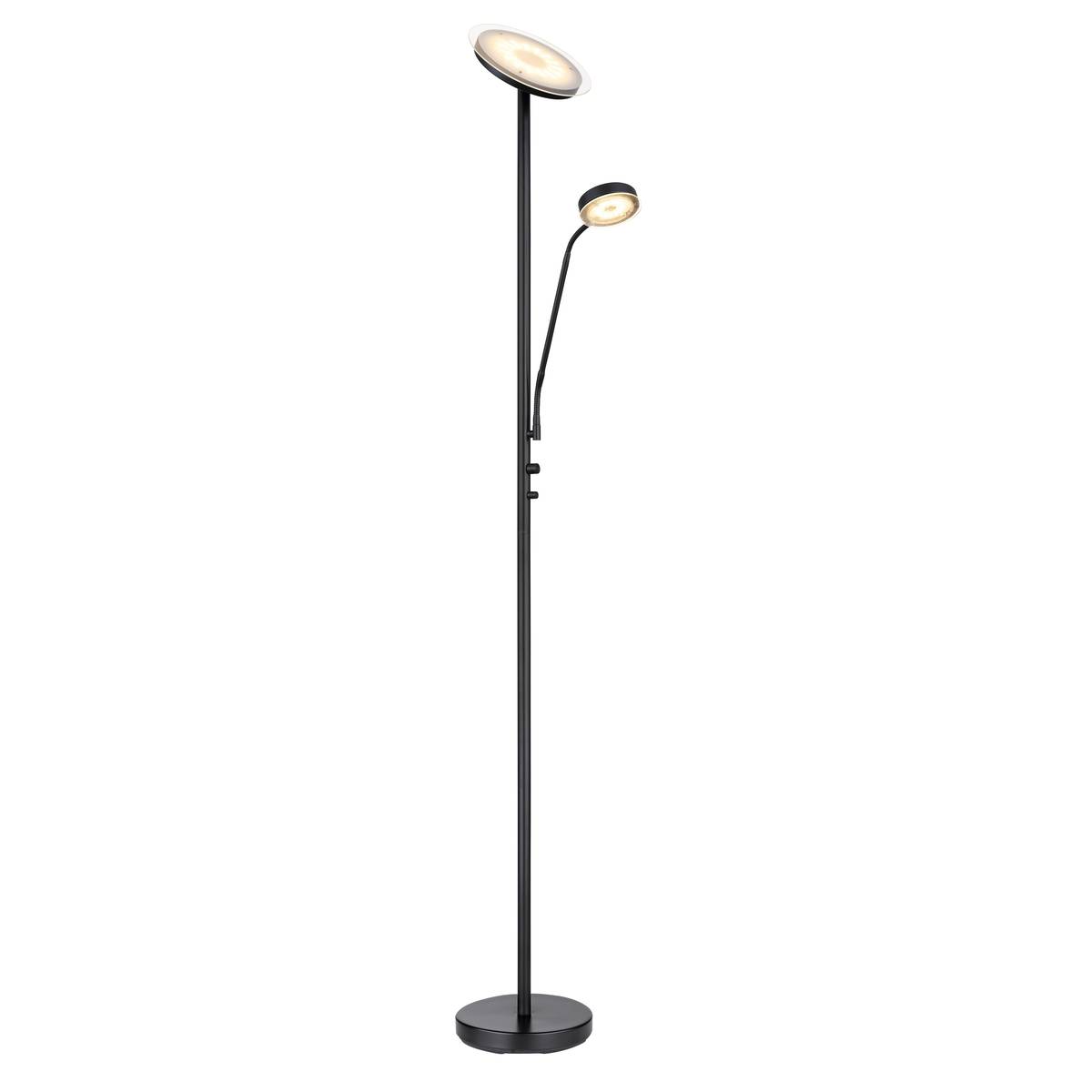 LED Stehleuchte, Metall, Schwarz, Dimmer, Flexhals, 180 cm Höhe