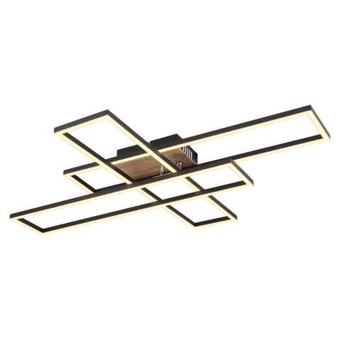 LED Deckenleuchte, Metall, Schwarz, Holzoptik, Schwenkbar, 80 cm x 60 cm