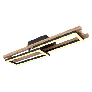 LED Deckenleuchte, Metall, Holzoptik, 69 cm x 37 cm