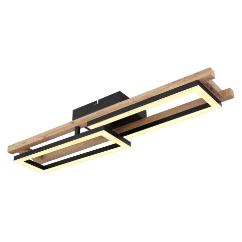 LED Deckenleuchte, Metall, Holzoptik, 69 cm x 37 cm