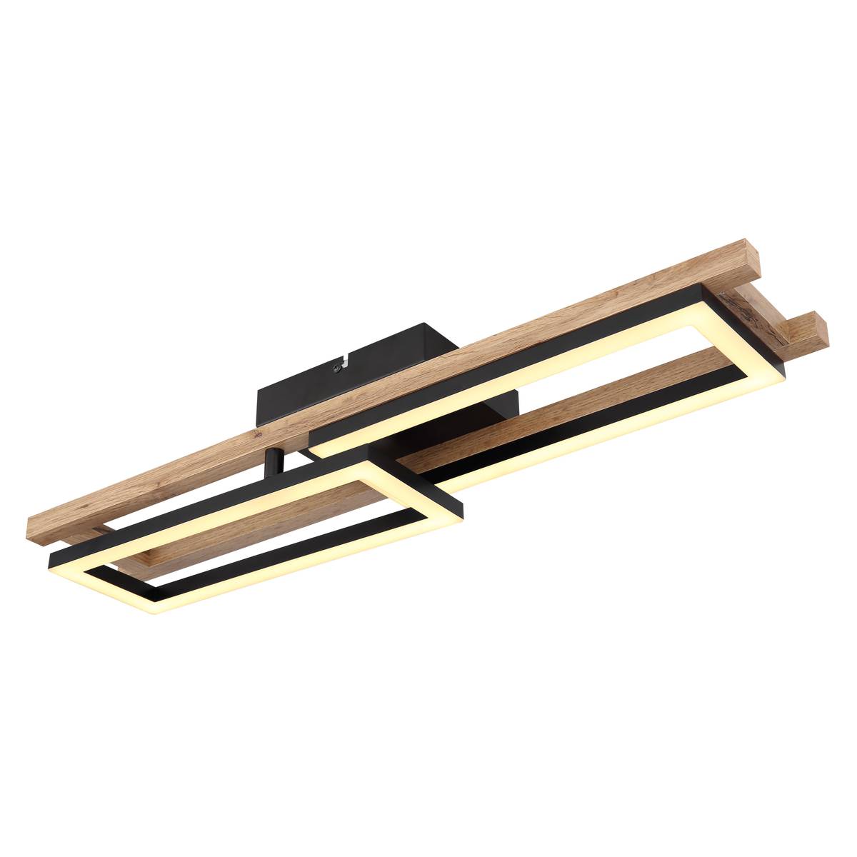 LED Deckenleuchte, Metall, Holzoptik, 69 cm x 37 cm
