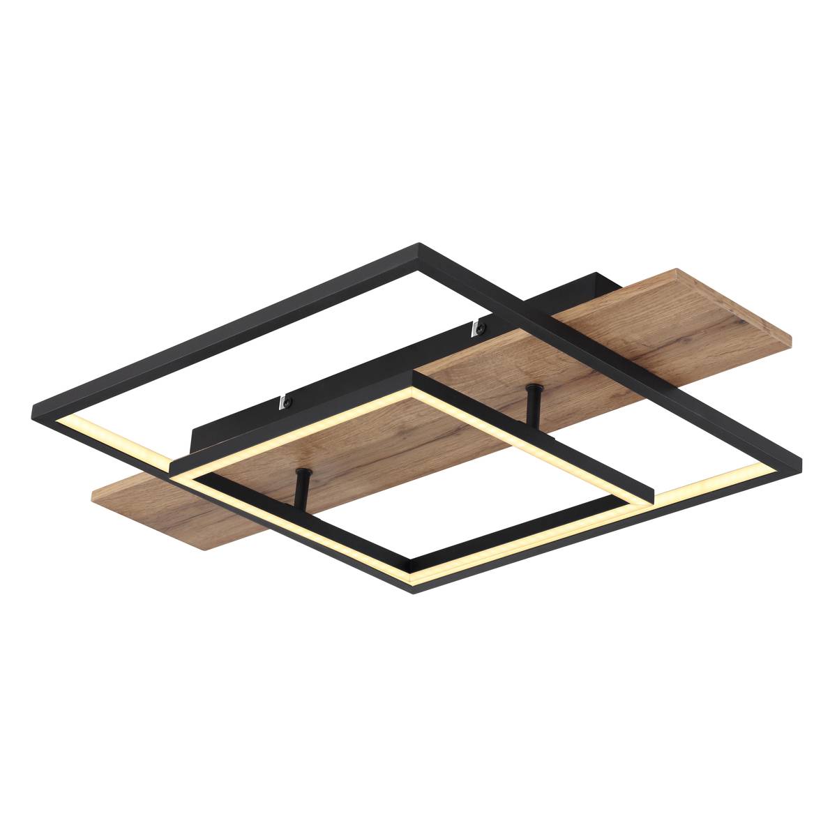 LED Deckenleuchte, Schwarz, Holzoptik, Switch Dimmer, 60 cm x 40 cm