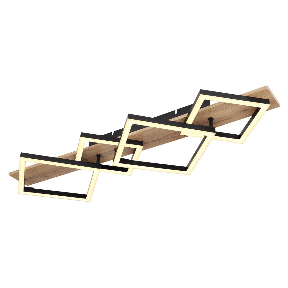 LED Deckenleuchte, Metall, Schwarz, Holzoptik, 82 cm x 31 cm