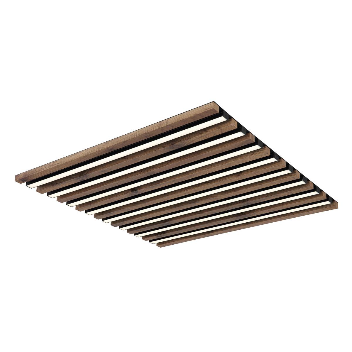 LED Deckenleuchte, Metall, Schwarz, Holzoptik, Fernbedienung, 60 cm x 60 cm
