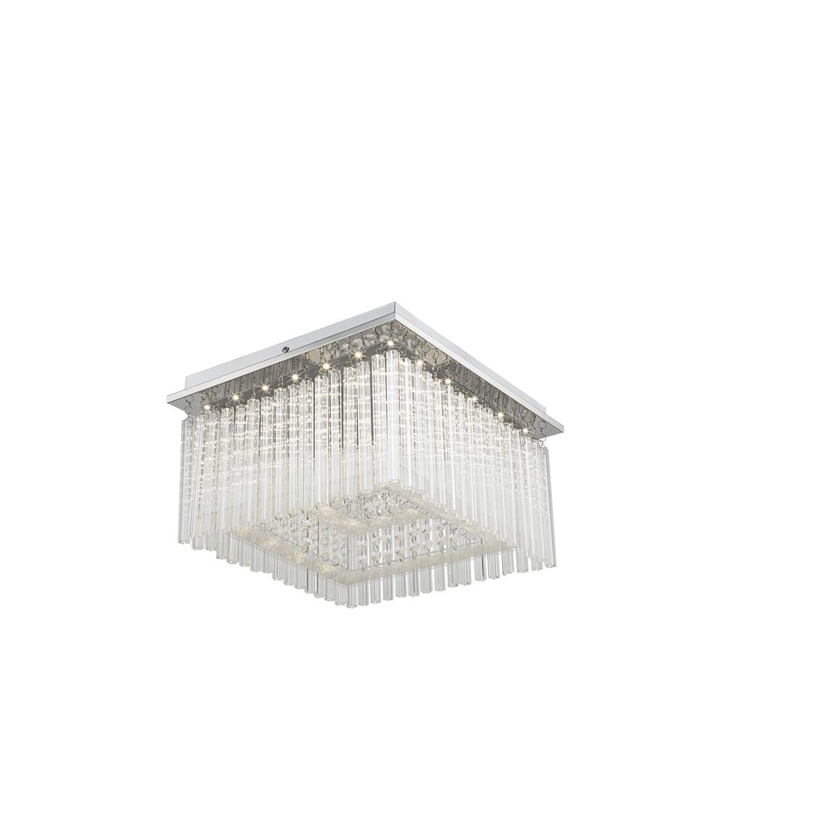 LED Deckenleuchte, Metall, Glasstäbe, Chrom, 36 cm x 36 cm