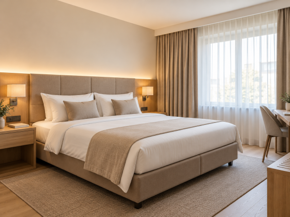 KI-generierte Illustration eines ruhigen Hotelzimmers