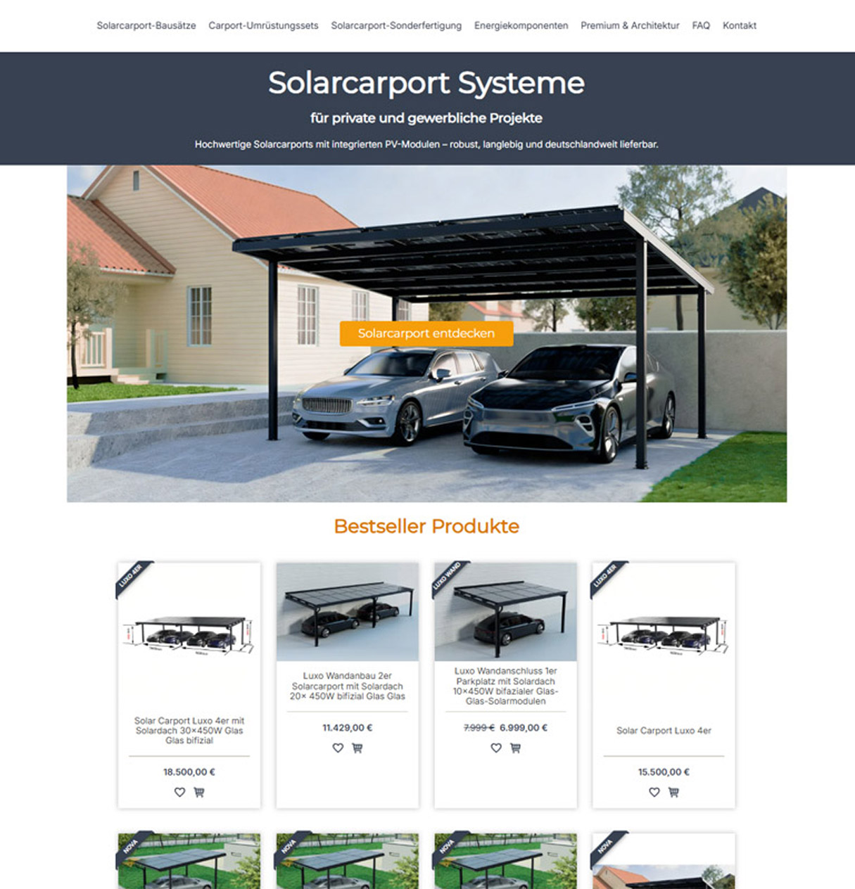 SolarCarportPlus: vollständige Referenzaufnahme der Webseite