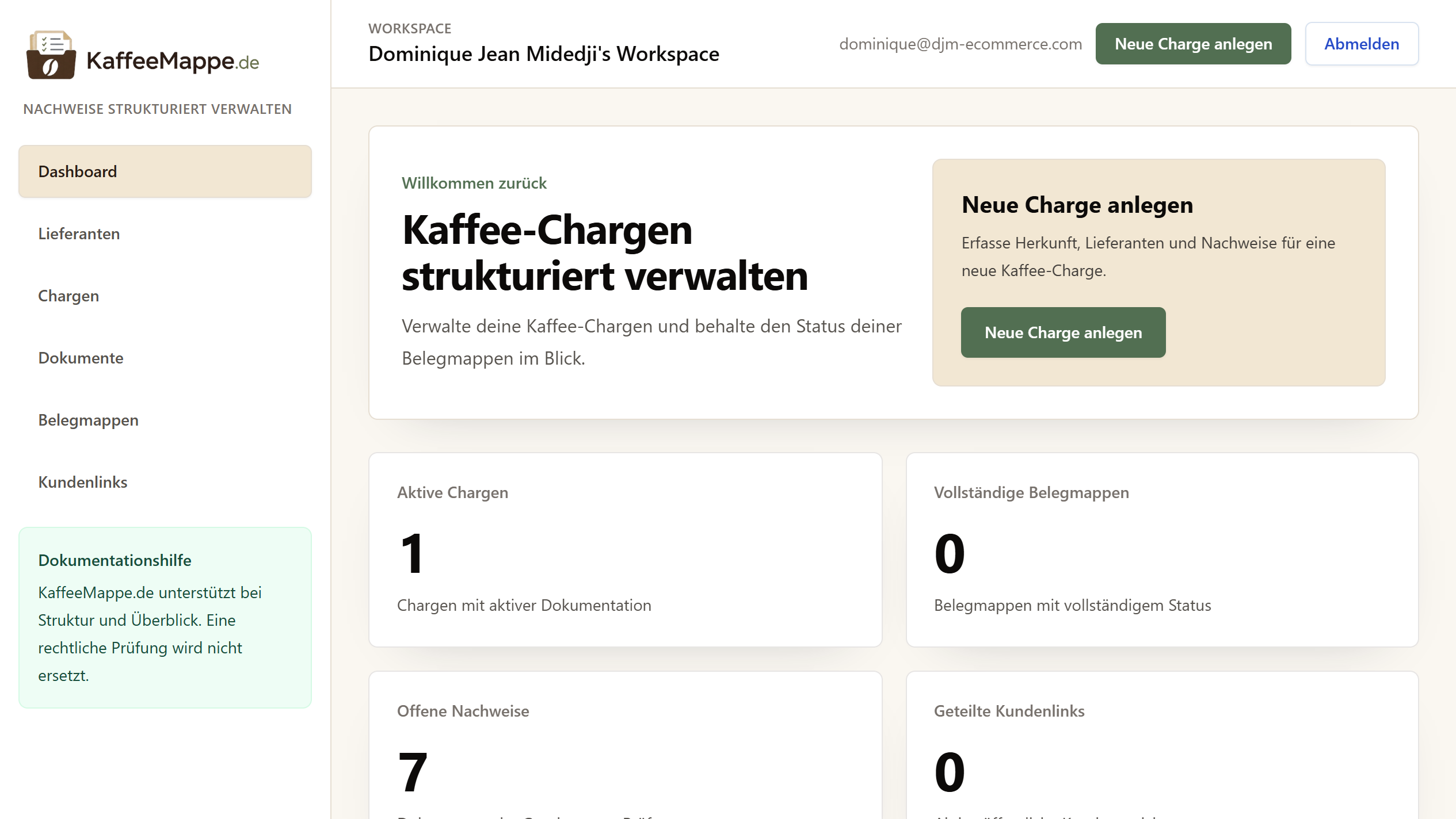 KaffeeMappe: 1. Dashboard